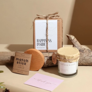 Luxury Scented Candle Gift Set – Glass Jar, Teak Wood Coaster & Matches